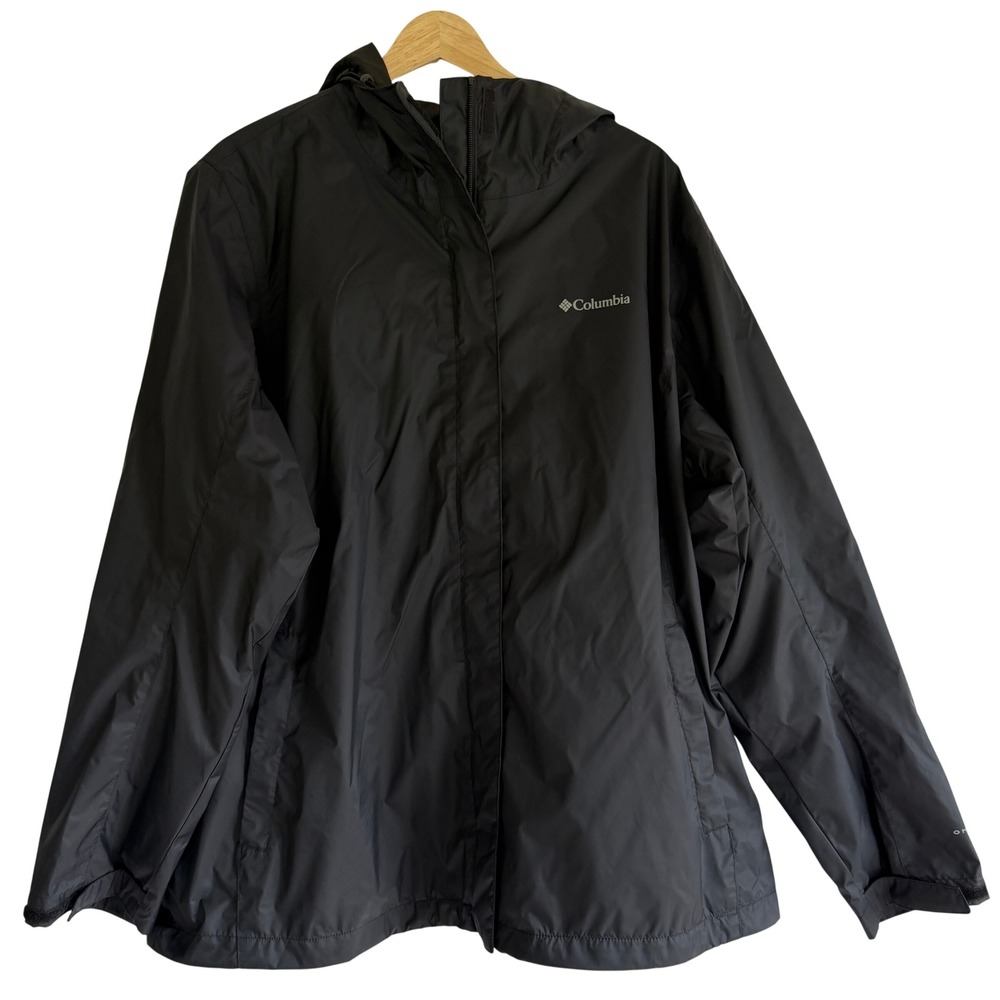 Columbia Omni-Tech Rain Jacket Mens 2X Black Hooded Waterproof Shell XW8017